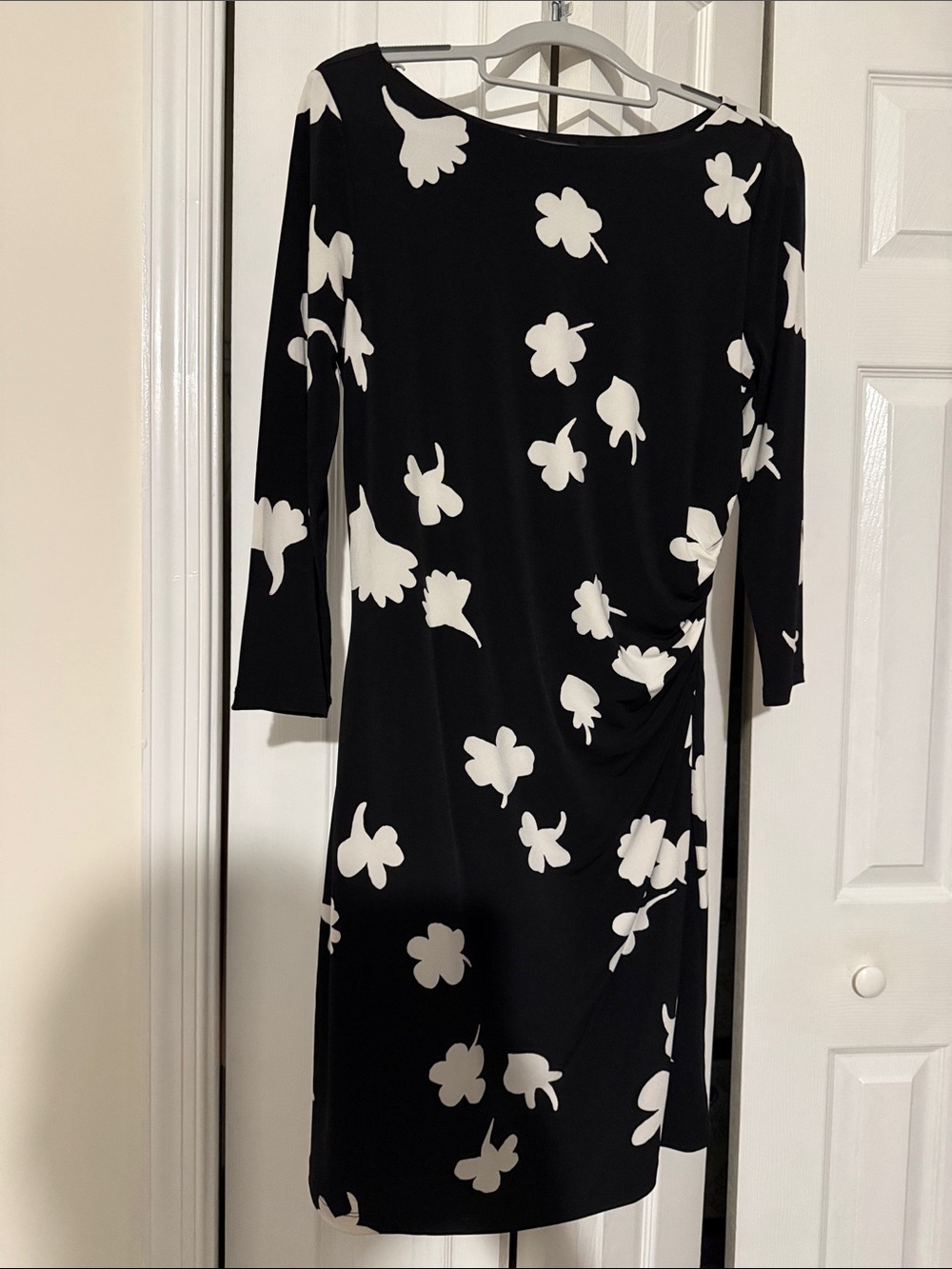 Ann Taylor Black Dress with White Floral Print - Long Sleeve Sheath